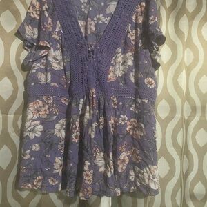 Torrid Blue Floral Smocked Ruffled Top